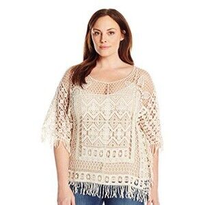 Rafaela cream crochet women’s tunic top fringe size XL BoHo hippie 100% Cotton